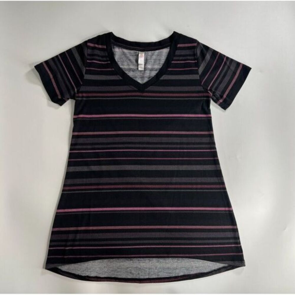 LuLaRoe Christy T Shirt Womens XXS Black Pink Hi Low Blouse‎ Top Stretchy Knit